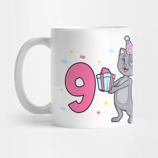 I am 9 with cat - girl birthday 9 years old Mug